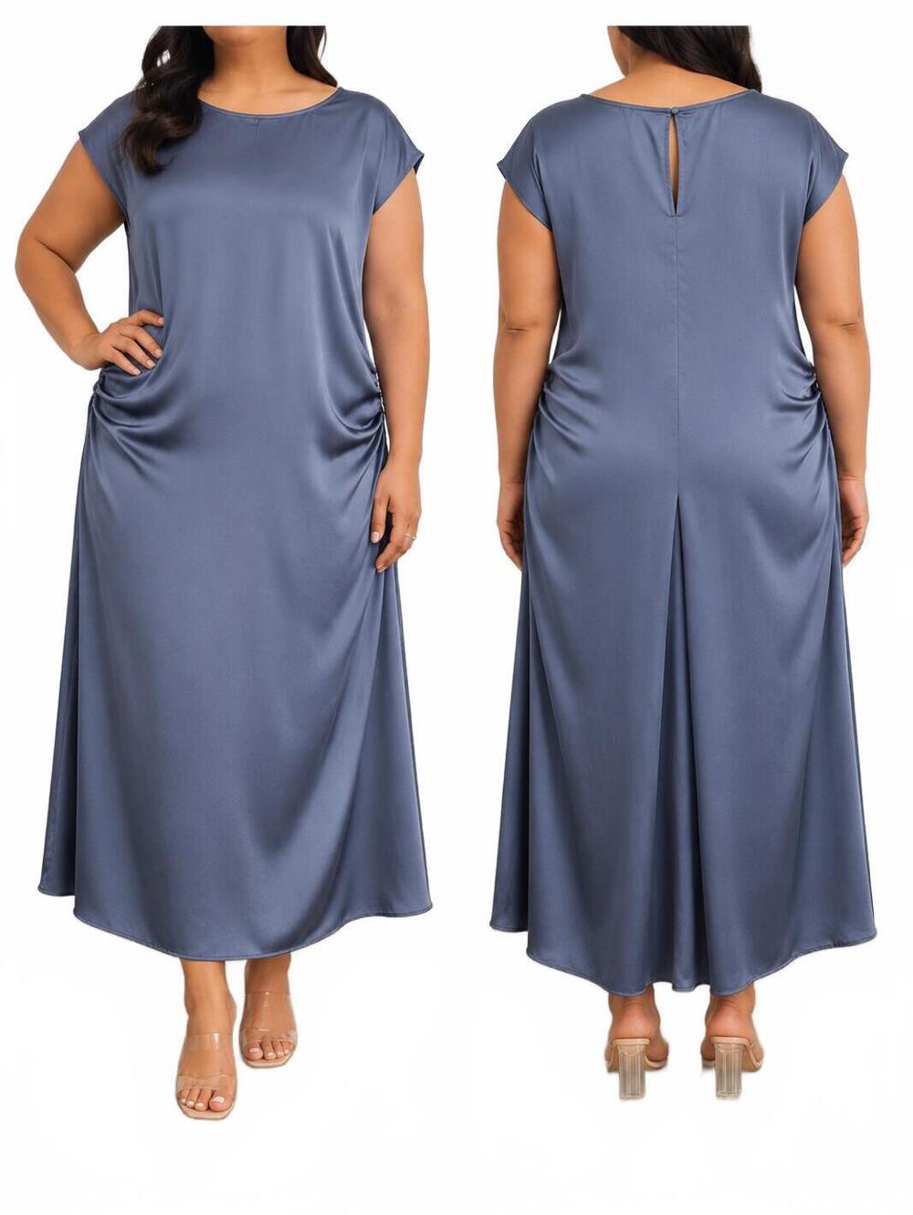 A New Day Target Ladies Silver Blue Satin Cap Sleeve Dress Shift Style Cinched S